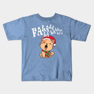 Cute Christmas Cat Singing Fa la la la Song Kids T-Shirt